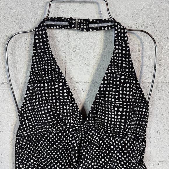 Swim Solutions Women's Printed Halter Tankini Swim Top black/white 10 $72 - Picture 2 of 8